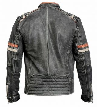 Men ' s Biker Vintage Style Cafe Racer Retro Distressed Leather Jacket 2