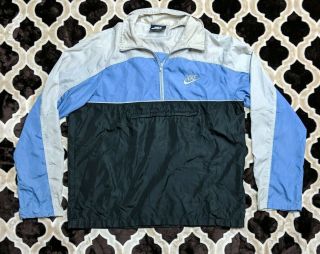 Vtg 80s Nike Blue Tag Multicolor Swoosh Half - Zip Pullover Nylon Pouch Jacket M