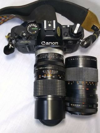 Vtg Canon Ae - 1 Program Camera Cosmos Cf Auto 2x,  Sears 135mm,  Zykkor 35 - 105 Zoom