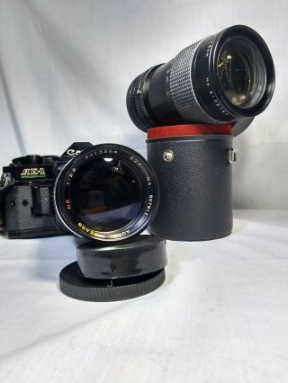 Vtg Canon AE - 1 Program Camera Cosmos cf auto 2x,  Sears 135mm,  Zykkor 35 - 105 Zoom 3