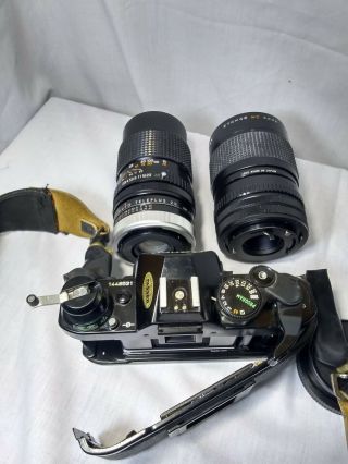 Vtg Canon AE - 1 Program Camera Cosmos cf auto 2x,  Sears 135mm,  Zykkor 35 - 105 Zoom 4