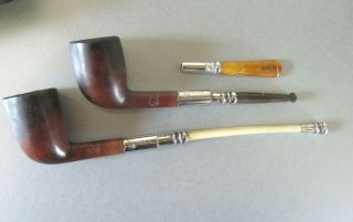 ANTIQUE CASED TWO TOBACCO PIPES WITH SILVER STEMS CHARLES MAAS 1893 4