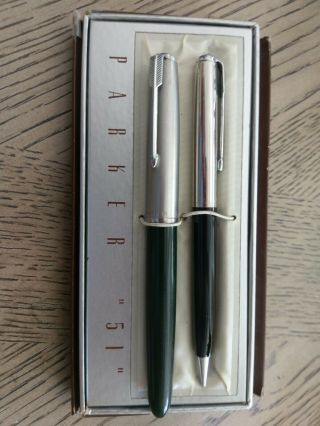 Vintage Parker " 51 " Fountain Pen & Mechanical Pencil Set Iob