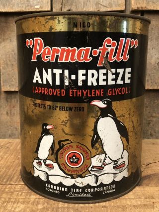 Rare Vintage Perma Fill Anti Freeze 1 Gallon Not Oil Can Sign Canadian Tire
