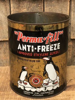 RARE Vintage PERMA FILL Anti Freeze 1 Gallon Not Oil Can Sign Canadian Tire 2