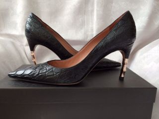 Gucci Rare Black Crocodile Alligator Shoes Pumps Bamboo Heel 38.  5 Italy