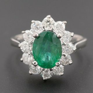 Stunning Vintage (1.  78 Ct) Emerald And Diamond Ring Set In 18k White Gold