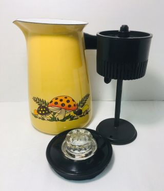 Vintage Sears Merry Mushroom Enamel Coffee Percolator Pot 1970s