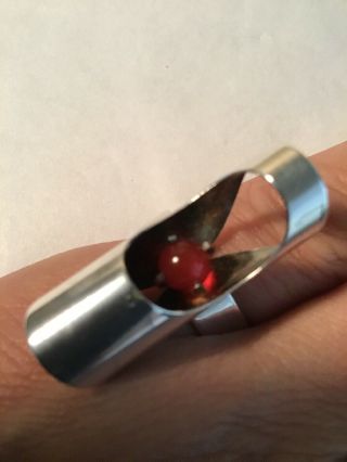Modernist Elis Kauppi Kupittaan Kulta Finland Sterling Cylinder Red Stone Ring