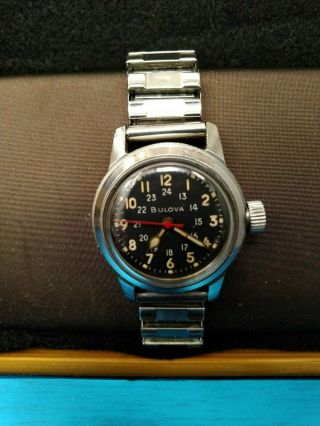 Vintage Bulova Mil - W - 3818a Cal.  10bnch Stainless Steel Military Watch W/ Hack