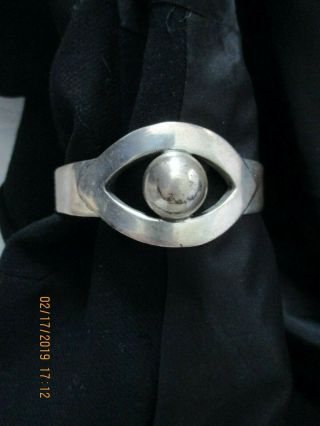 Vintage Mid Century Modernist Sterling Silver Cuff Bracelet 35.  9 G