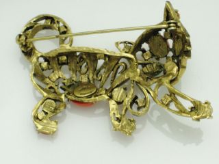 HTF HATTIE CARNEGIE Tiger Figural Brooch Pin Cabochon Rhinestone Gold Plated 7