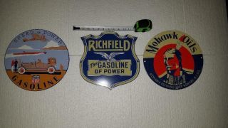 Antique Vintage Old Style Porcelain Signs 3pc.  Richfield Mohawk Union