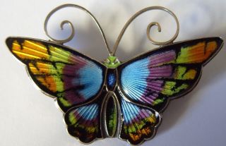 David Andersen Norway Large Colorful Enamel Sterling Silver Butterfly Pin 1 3/4 "