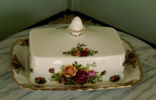 Vintage Old Country Roses Covered Butter Dish 2