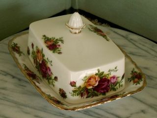 Vintage Old Country Roses Covered Butter Dish 4