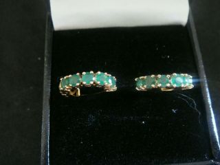 A Vintage 1ct Natural Emerald Huggy Hoop Earrings In 9ct Yellow Gold