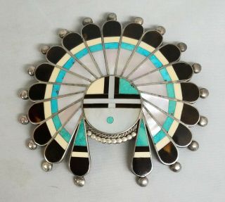 Vintage Navajo Zuni Bolo Tie Bennett C31 Silver Turquoise Onyx Mother Of Pearl