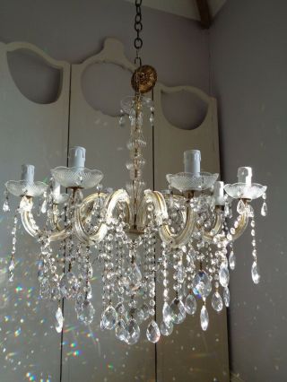 Stunning Large Vintage French Glass Clad 8 Arm Crystal Chandelier