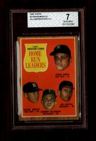 Vintage 1962 Topps 53 Roger Maris/mickey Mantle Yankees Baseball Card Bvg 7 Nm