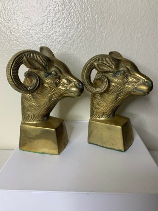 Rams Head Bookends Pair Vintage Brass Bookends