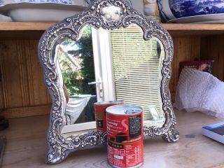 Large Edwardian Antique Silver Dressing Table Mirror,  1909