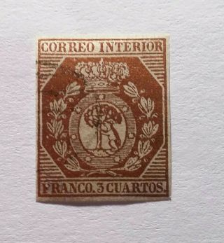 Spain Espana 1853 Very Rare 3c Bronze Vfu €10000 If.  Read Details