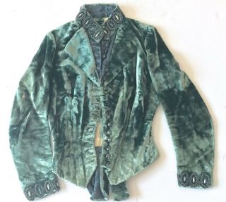 Antique Vintage Victorian Green Velvet Glass Beaded Jacket Incredible