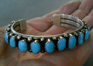Vintage Native American Indian Turquoise Row Sterling Silver Cuff Bracelet