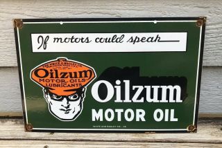 Vintage Oilzum Motor Oil Porcelain Sign Gas Station Pump Plate Gasoline Oil Rack