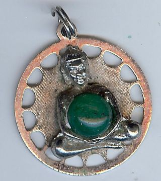 Vintage Sterling Silver Dimensional Buddha Green Jade Ball Charm Or Pendant