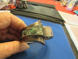 Vintage Sterling Silver Rare Taxco Mexico Villasana Abalone Inlay Cuff Bracelet
