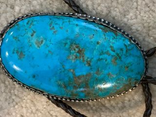 Antique/vintage Navajo Bolo.  4x2.  5 " Huge Turquoise Stone.  Hand Cut Bezel