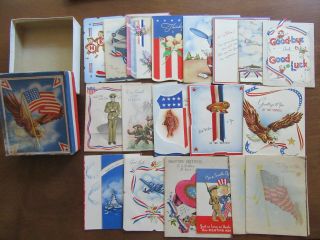 33 World War II WWII birthday Valentine greeting cards to military plus box 2