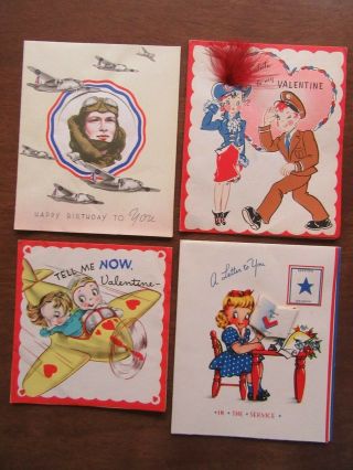 33 World War II WWII birthday Valentine greeting cards to military plus box 4
