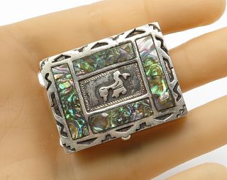 Hecho En Mexico 925 Silver Vintage Tribal Design Mother Of Pearl Pill Box T1153