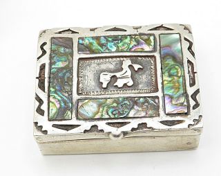 HECHO EN MEXICO 925 Silver Vintage Tribal Design Mother Of Pearl Pill Box T1153 3