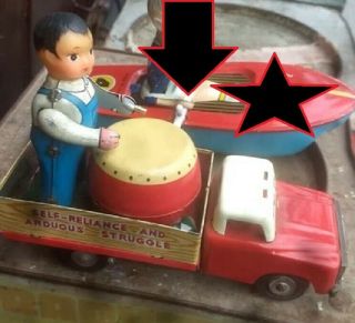 Vintage Ultra Rare China Truck With Boy Tin Litho Toy Ms 853 Without Box
