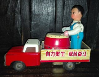 VINTAGE ULTRA RARE CHINA TRUCK WITH BOY TIN LITHO TOY MS 853 WITHOUT BOX 7