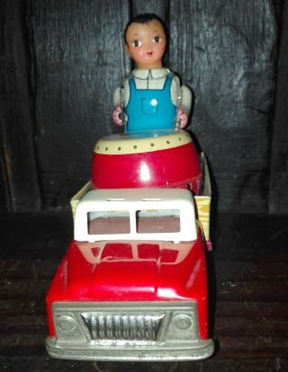 VINTAGE ULTRA RARE CHINA TRUCK WITH BOY TIN LITHO TOY MS 853 WITHOUT BOX 9