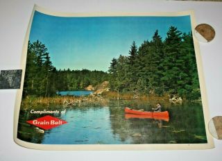 Rare Vintage Grain Belt Beer Advertising Poster Fishing Canoe Lake 6816