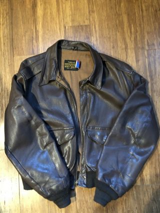 Vintage A - 2 Schott Bros 612 Air Force Leather Aviation Air Force Jacket Size 48