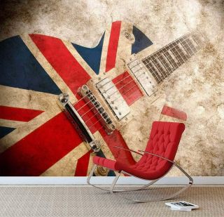 Vintage Union Jack Guitar Wall Mural Photo Wallpaper London British Flag