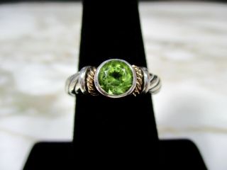 Vtg Kabana Sterling Silver 14k Gold Peridot Twisted Cable Ring Sz 6 3/4