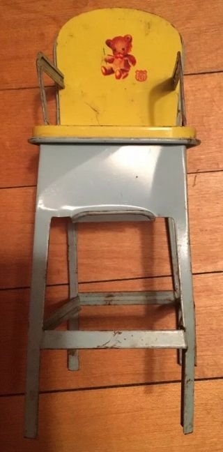 Antique Tin Doll Sized High Chair J.  Chein & Co.  Missing Tray