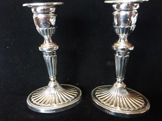 Made In Sheffield Silver Plated Oval Adam Fluted Candlesticks