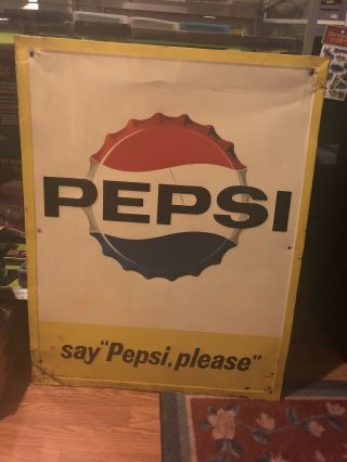 Vintage Pepsi Metal Sign Say Pepsi Please 1963 Very Htf