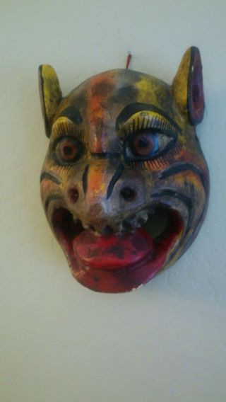 Mexican Devil Diablo 9 " X7 " X4 " Vintage Wooden Carved Mask