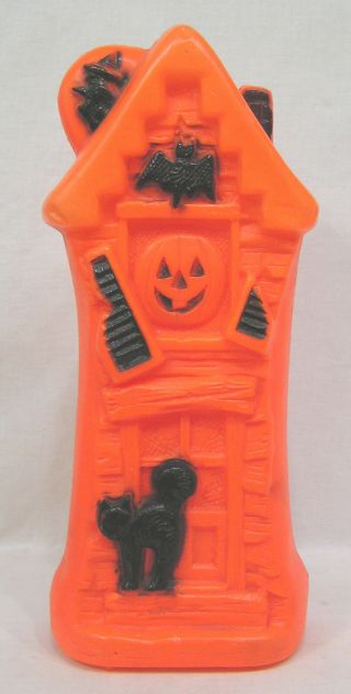Vintage Halloween Blow Mold Htf Haunted House With Witch Cat Bat Jol 16 " Tall