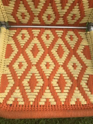 2 Vtg Aluminum Macrame Folding Lawn Chair Set Brown Orange/ Yellow Orange 4